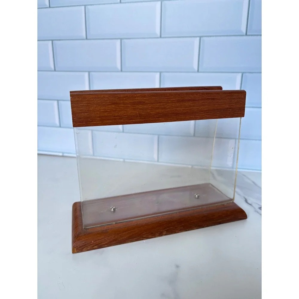 Dolphin Genuine Teakwood Lucite Napkin Holder Mid Century Modern MCM Thailand